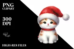 Christmas Cat with Santa Hat, PNG Product Image 1