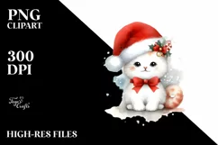 Christmas Cat Sitting with Santa Hat PNG Product Image 1