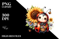 Whimsical Baby Ladybug with Flowers, PNG Product Image 2