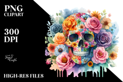 Colorful Skull Made of Flowers PNG Product Image 2