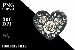 Simple Distressed Vintage Heart with Roses PNG Product Image 2