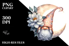 Cute Gnome with Jasmine Floral Moon PNG Product Image 2