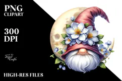 Cute Gnome with Jasmine Floral Moon PNG Product Image 2