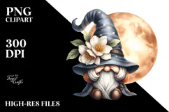 Cute Gnome with Jasmine Floral Moon PNG Product Image 2