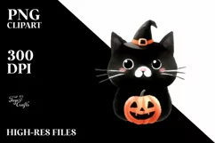 Simple Funny Halloween Black Cat, PNG Product Image 3