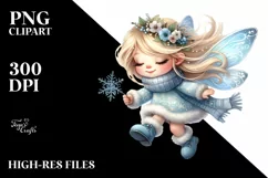 a Cute Fairy Tumbling with Snow Flakes PNG Product Image 3