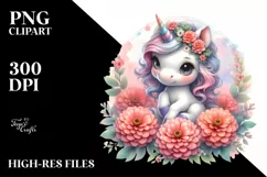 Cute Baby Unicorn Zinnia Frame Hyacinth | Sublimation | Product Image 1