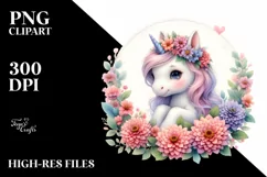 Cute Baby Unicorn Zinnia Frame Hyacinth | Sublimation | Product Image 1