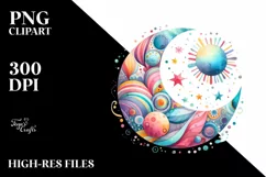 Colorful Moon Watercolor Clipart Product Image 1