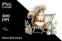 Young Squirrel Sitting on Beach Chair with Flowers Product Image 3