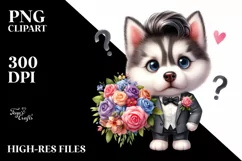Baby Siberian Husky Flower Bouquet Clipart Product Image 3