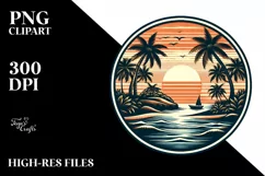 Vintage Tropical Island Sunset Clipart Product Image 1