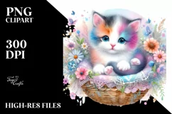 Watercolor Whimsical Colorful Baby Cat Clipart Product Image 3
