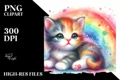 Watercolor Whimsical Colorful Baby Cat Clipart Product Image 1