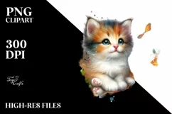 Watercolor Whimsical Colorful Baby Cat Clipart Product Image 1