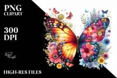 Retro Butterfly Flowers Clipart | Sublimation Product Image 1
