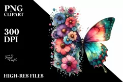 Retro Butterfly Flowers Clipart | Sublimation Product Image 1