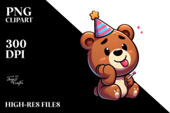 Cartoon Bear with Party Hat PNG Product Image 2