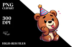 Cartoon Bear with Party Hat PNG Product Image 2