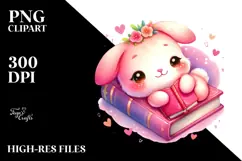 Watercolor Pink-ish Smiling Cute Bunny Cuddling PNG Product Image 2