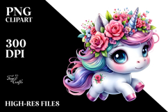 Cute Baby Unicorn with Floral Wreath PNG Product Image 2