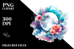 Abstract Moon with Floral Clouds | Clipart Product Image 2