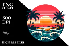 Retro Tropical Sunset Clipart PNG Product Image 2