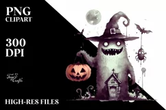 Washed Watercolor Style Simple Halloween Monster PNG Product Image 3