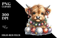Cute Highland Cow Wrapped in Christmas Ornaments Product Image 3