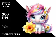 cute Watercolor Unicorn with Daffodil Splash | Sublimation | Product Image 1