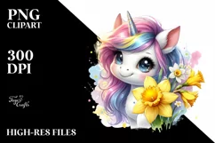 cute Watercolor Unicorn with Daffodil Splash | Sublimation | Product Image 3