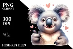 Funny Cute Koala Love Sign Watercolor Portrait Product Image 1