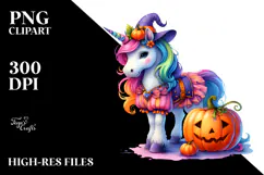 Unicorn Dressed for Halloween with Pumpkin PNG Product Image 2
