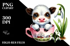 Highland Cow with Snowdrop PNG Product Image 2