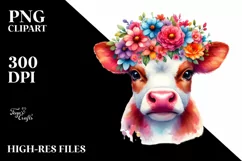 Vibrant Cow with Flower Crown, Transparent PNG Product Image 3