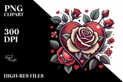 Retro Heart with Roses PNG Product Image 2