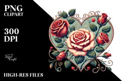 Retro Heart with Roses, PNG Product Image 2