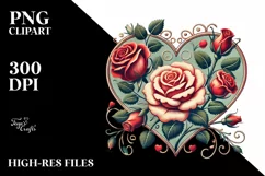 Retro Heart with Roses, PNG Product Image 2