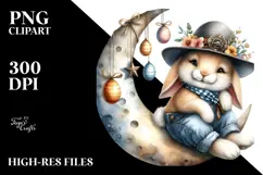 Bunny on Moon with Vintage Hat, Transparent PNG Product Image 2