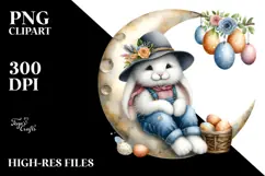 Bunny on Moon with Vintage Hat, Transparent PNG Product Image 2
