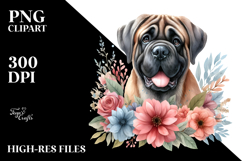 Watercolor Mastiff Floral Frame | Clipart Product Image 2