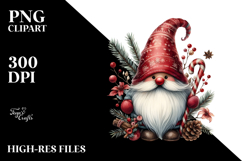 Detailed Watercolor Christmas Gnome, PNG Product Image 2