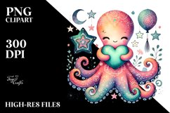 Cute Boho Octopus Sitting on Star PNG Product Image 2