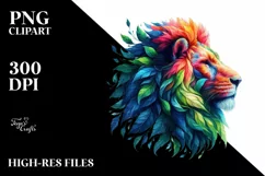 Vibrant Lion with Plant Leaves, PNG Product Image 3