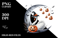 Watercolor Swan Halloween Moon PNG Product Image 2
