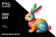 Colorful Wood Bunny PNG Product Image 2