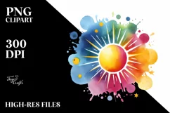Colorful Watercolor Sun Sticker Clipart Product Image 1