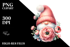 Watercolor GNOME with Ranunculus PNG Product Image 2