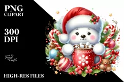 Cute Little Polar Bear with Santa Hat PNG Product Image 3
