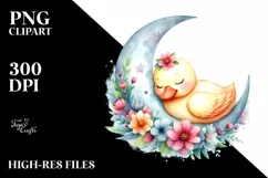Vibrant Watercolor Whimsical Duck Sleeping on the Moon Product Image 3